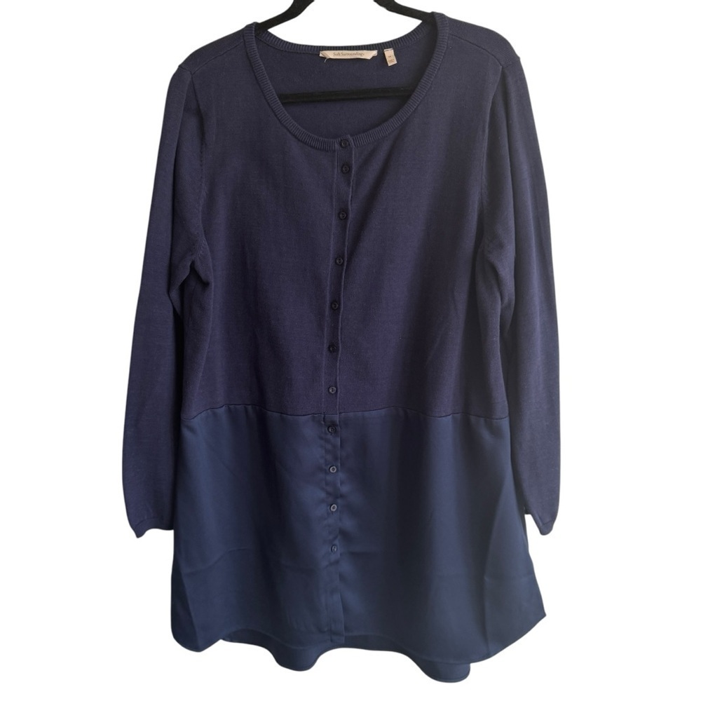Soft Surroundings Navy Miriam Mixed Media Cardigan Top, Size 1X
